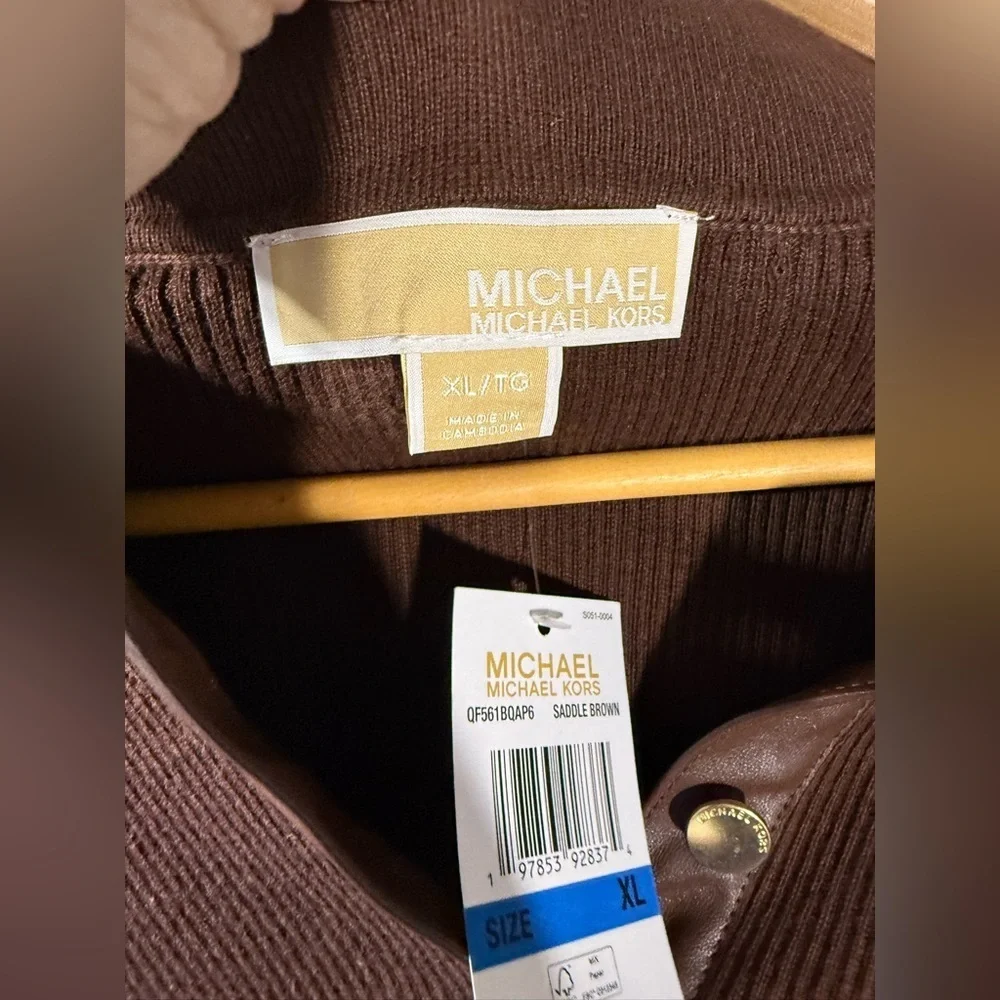 Michael Kors Saddle Brown Ribbed Polo with bell sleeves